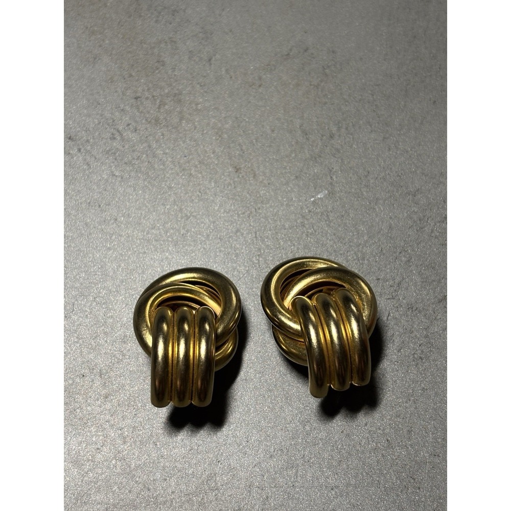 Erwin Pearl Vtg‎ 1980s Mid Century Modern Knot Gold Tone Clip On Earrings